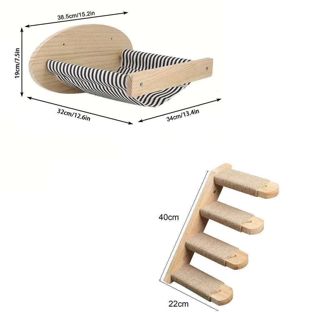 Wall-Mounted Cat Climbing TreeDescription:
Transform your home into a feline paradise with this cat tree. Featuring climbing shelves, a hammock, and a cozy house, your kitten will love their newRegal Pet PalaceRegal Pet PalaceWall-Mounted Cat