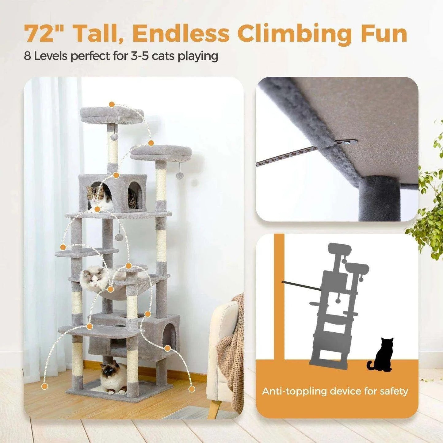 Large Cat Tree TowerDescription:
Give your cat the ultimate playground with this spacious multi-level tree. It’s designed for scratching, climbing, napping, and endless entertainment. PRegal Pet PalaceRegal Pet PalaceLarge Cat Tree