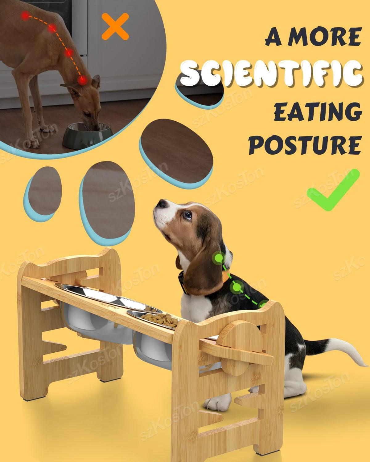 Adjustable Bamboo Dog Feeder