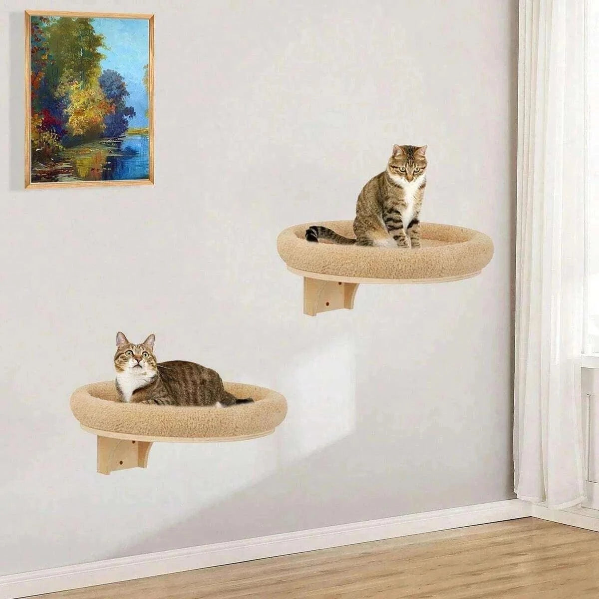 Wall-Mounted Cat Climbing LadderDescription:
Give your cat the ultimate climbing adventure with this stylish wall-mounted ladder and hammock combo. Perfect for active cats who love to explore and Regal Pet PalaceRegal Pet PalaceWall-Mounted Cat