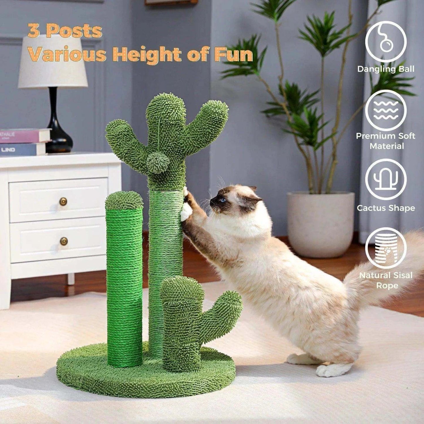 Cactus Cat Tree ToyDescription:
Your cat’s new favorite hangout! This playful cactus-themed cat tree features a scratching post, ball toy, and cozy mushroom condo—perfect for climbing,Regal Pet PalaceRegal Pet PalaceCactus Cat Tree