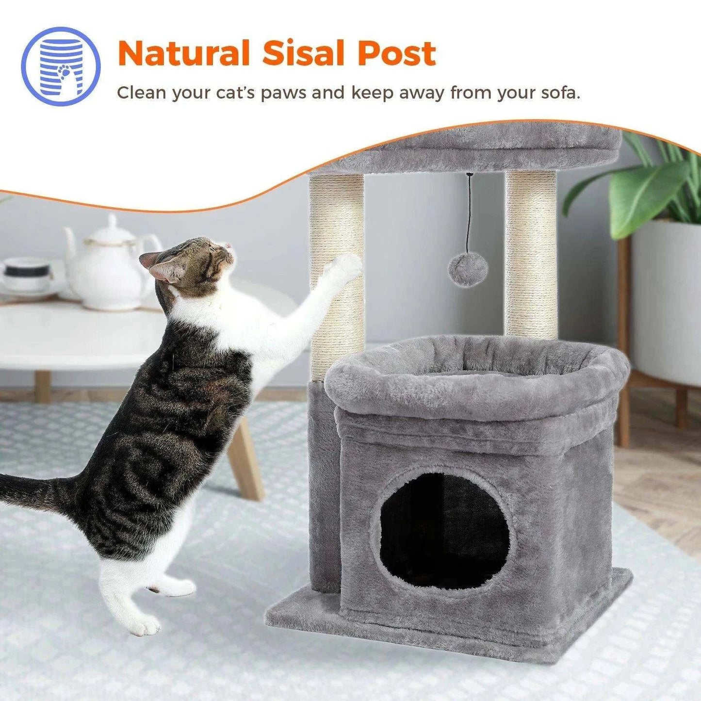 Cozy Cat Tower CondoDescription:
Give your cat the ultimate playground with this cozy cat tower! Featuring a private condo, sisal scratching posts, and a plush pom-pom for endless enteRegal Pet PalaceRegal Pet PalaceCozy Cat Tower