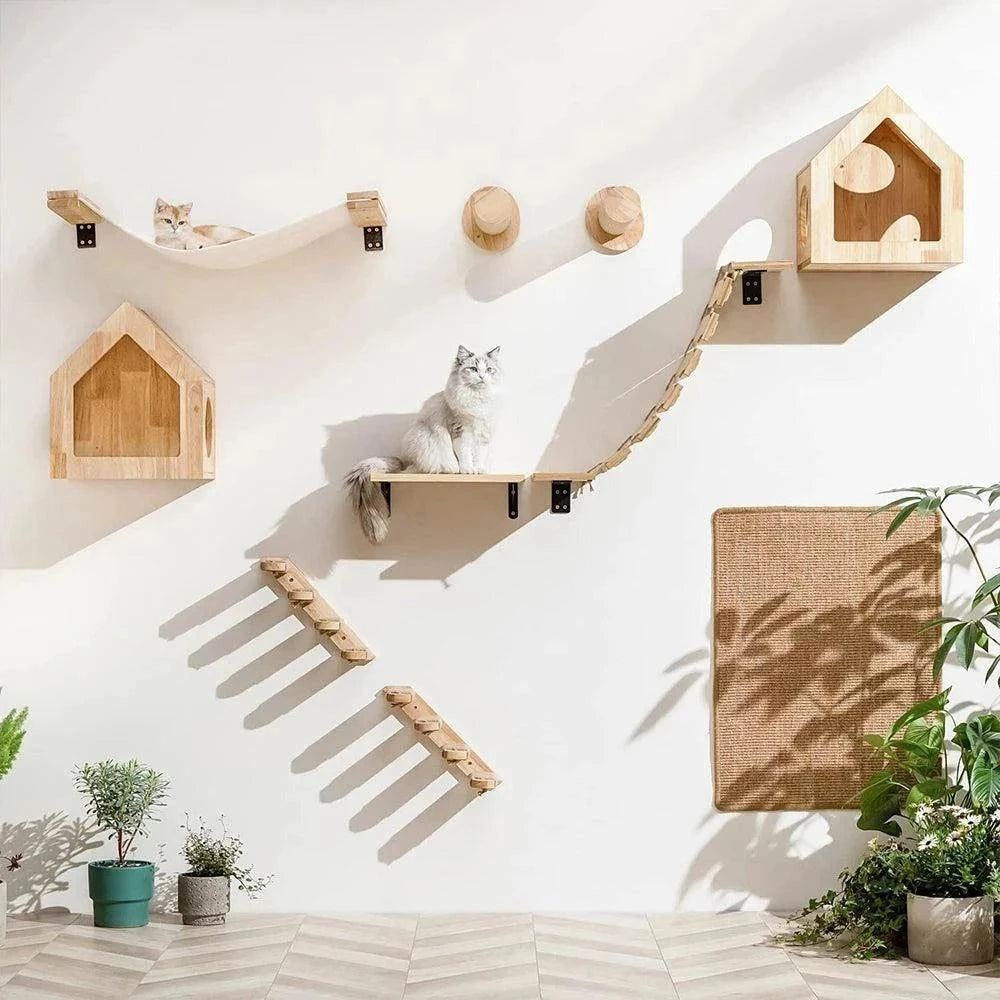 Wall-Mounted Cat Climbing ShelfDescription:
Elevate your cat’s playtime with this four-step wall-mounted stairway. Perfect for climbing, scratching, and resting, it transforms any wall into a verRegal Pet PalaceRegal Pet PalaceWall-Mounted Cat