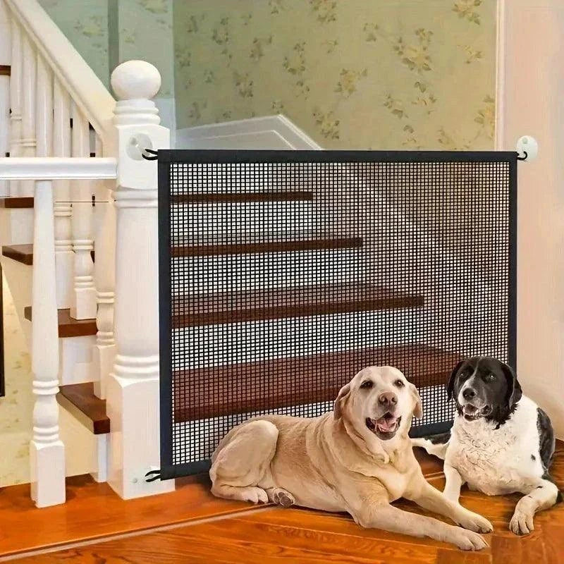 Folding Pet Safety BarrierDescription:
Create a safe zone for your pet! This breathable, foldable mesh fence with hooks is perfect for blocking stairs and doorways, giving your dog a secure Regal Pet PalaceRegal Pet PalaceFolding Pet Safety