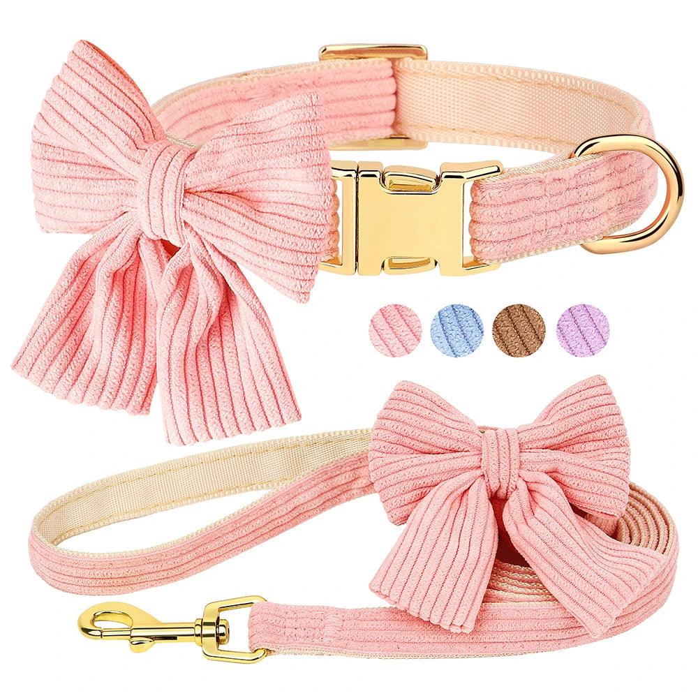 Pink Velvet Dog Collar Set