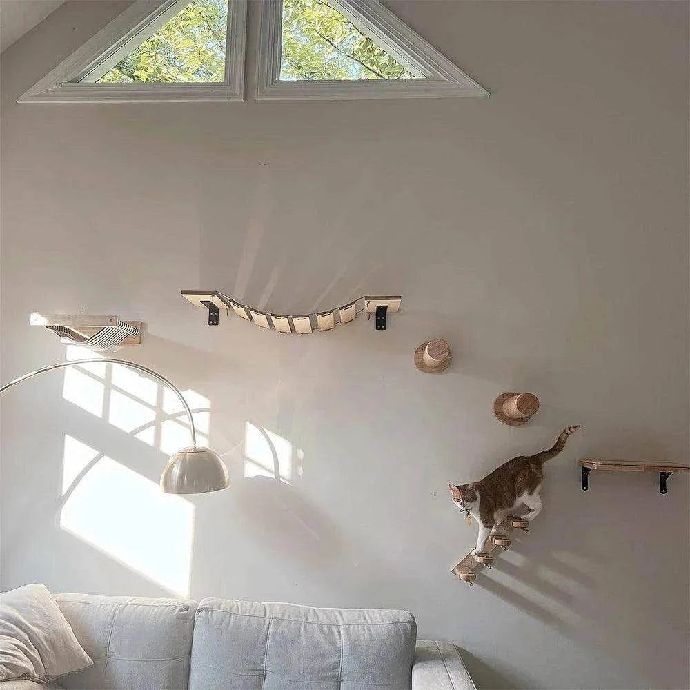 Wall-Mounted Cat Climbing ShelfDescription:
Elevate your cat’s playtime with this four-step wall-mounted stairway. Perfect for climbing, scratching, and resting, it transforms any wall into a verRegal Pet PalaceRegal Pet PalaceWall-Mounted Cat