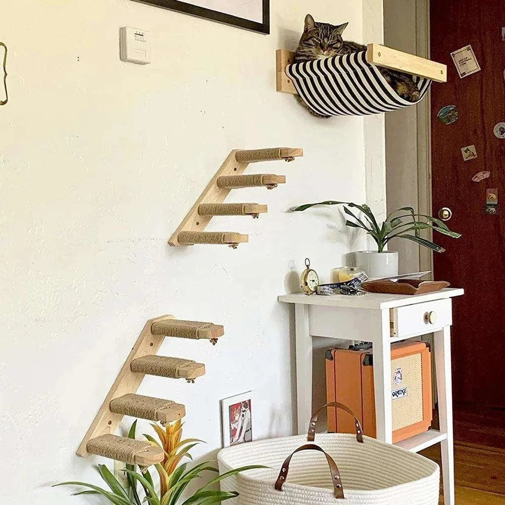 Wall-Mounted Cat Climbing ShelfDescription:
Elevate your cat’s playtime with this four-step wall-mounted stairway. Perfect for climbing, scratching, and resting, it transforms any wall into a verRegal Pet PalaceRegal Pet PalaceWall-Mounted Cat