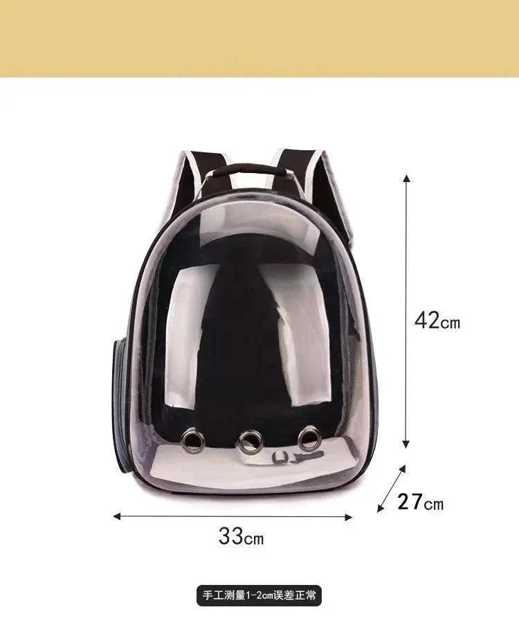 Transparent Cat Travel BackpackDescription:
Turn every outing into an adventure! This breathable, lightweight backpack gives your cat a panoramic view while keeping them safe and comfortable on tRegal Pet PalaceRegal Pet PalaceCat Travel Backpack