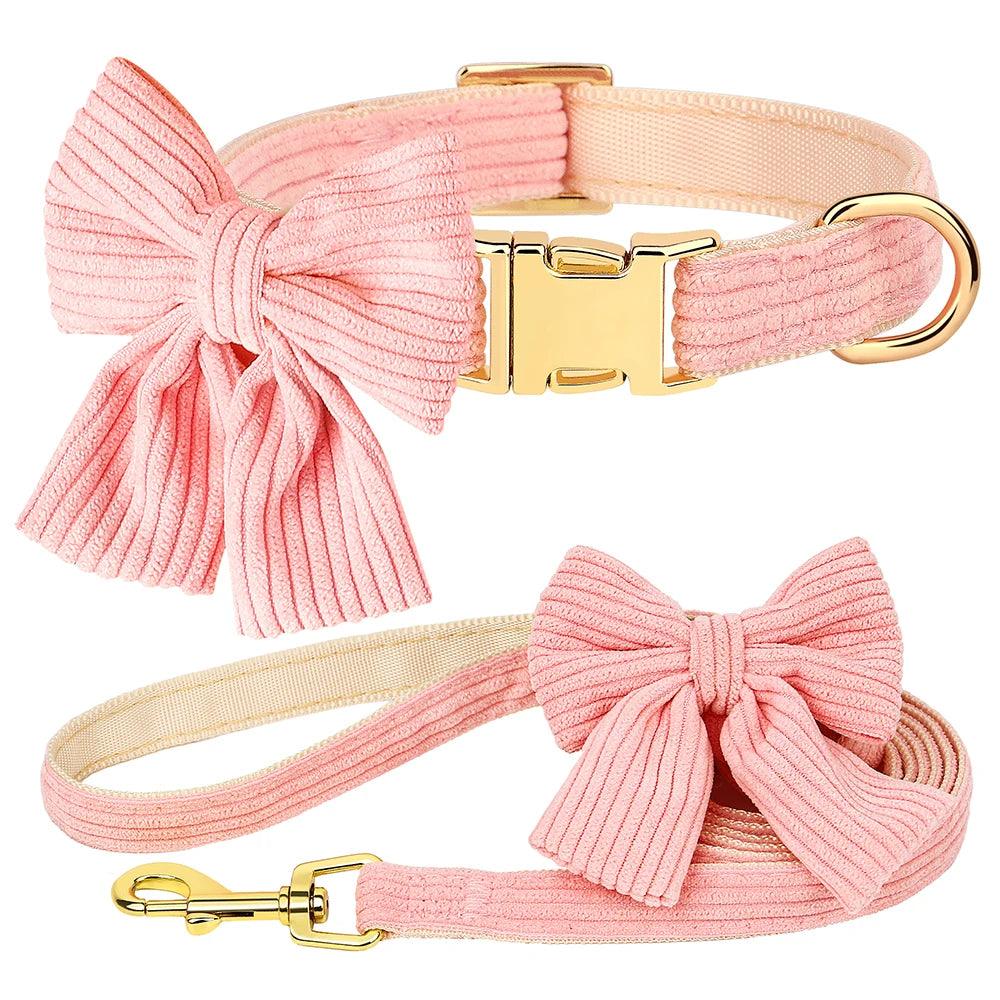 Pink Velvet Dog Collar Set