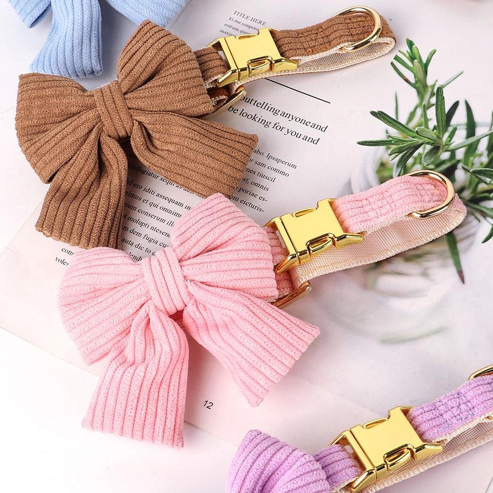 Pink Velvet Dog Collar Set