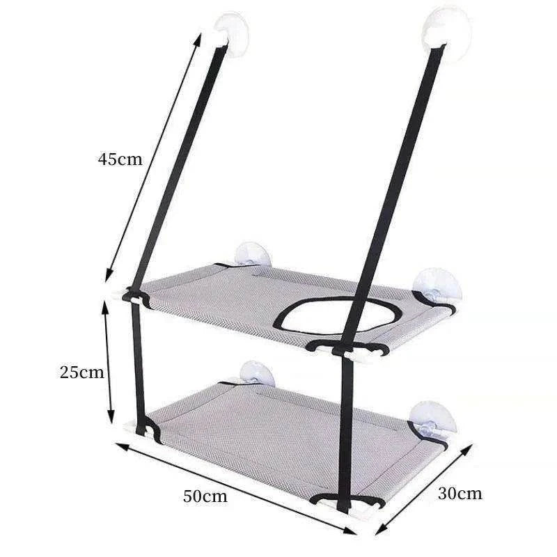 Double-Decker Cat Hammock BedDescription:
Give your cat the ultimate sunbathing spot with this double-decker hammock. Suction cup mounts securely to the window, offering a cozy space for loungiRegal Pet PalaceRegal Pet PalaceDouble-Decker Cat