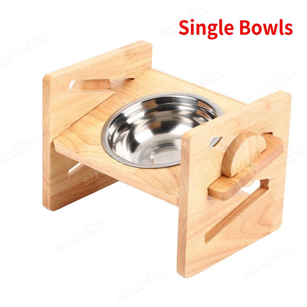 Adjustable Bamboo Dog Feeder
