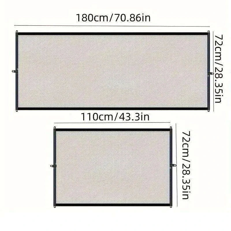 Folding Pet Safety BarrierDescription:
Create a safe zone for your pet! This breathable, foldable mesh fence with hooks is perfect for blocking stairs and doorways, giving your dog a secure Regal Pet PalaceRegal Pet PalaceFolding Pet Safety