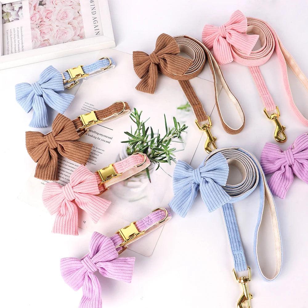 Pink Velvet Dog Collar Set
