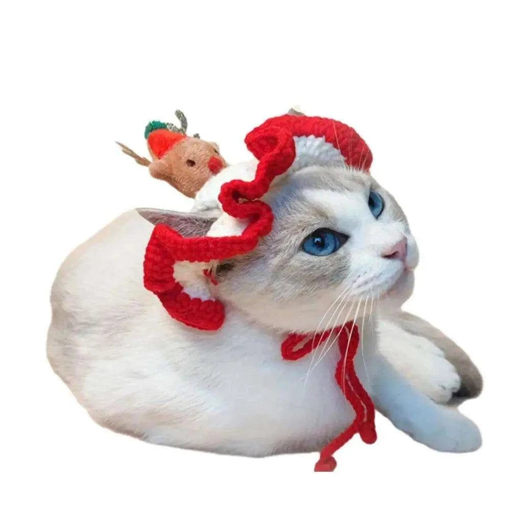 Cozy Winter Pet HatDescription:
Dress your pet in holiday cheer! This handmade wool knitted cat hat adds warmth and festive spirit, perfect for winter and Christmas celebrations with yRegal Pet PalaceRegal Pet PalaceCozy Winter