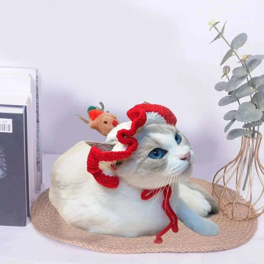 Cozy Winter Pet HatDescription:
Dress your pet in holiday cheer! This handmade wool knitted cat hat adds warmth and festive spirit, perfect for winter and Christmas celebrations with yRegal Pet PalaceRegal Pet PalaceCozy Winter