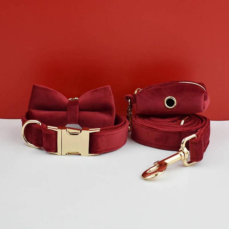 Cherry Red Velvet Dog Set