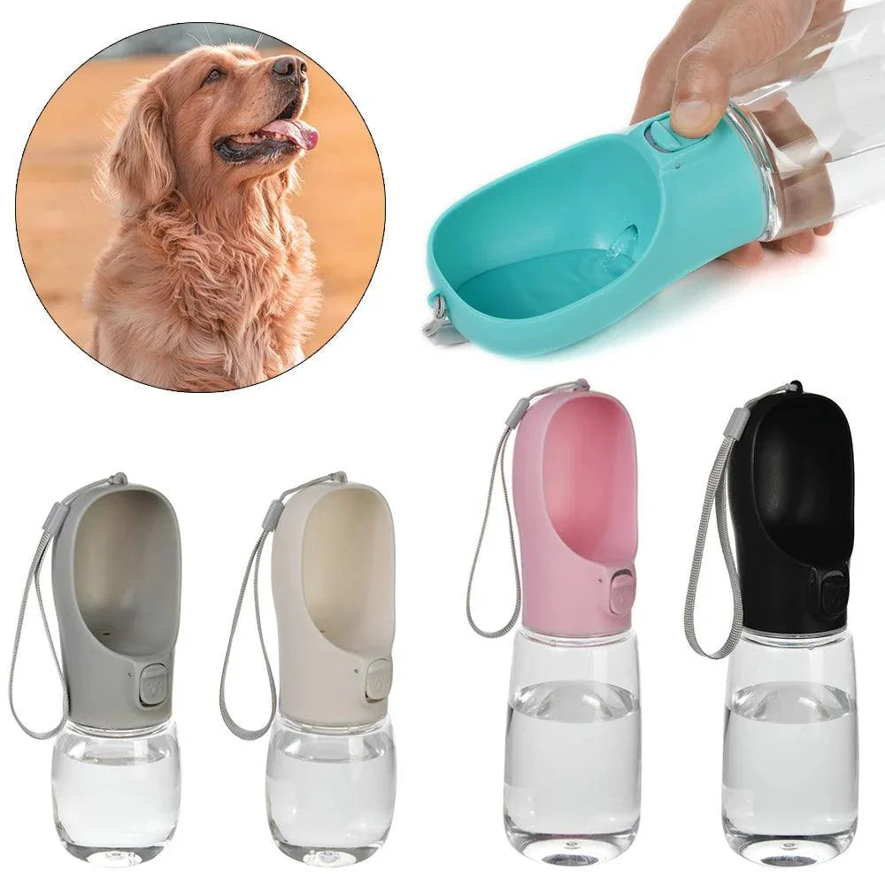 Portable dog water bottle in various colors, perfect for outdoor adventures and walks.