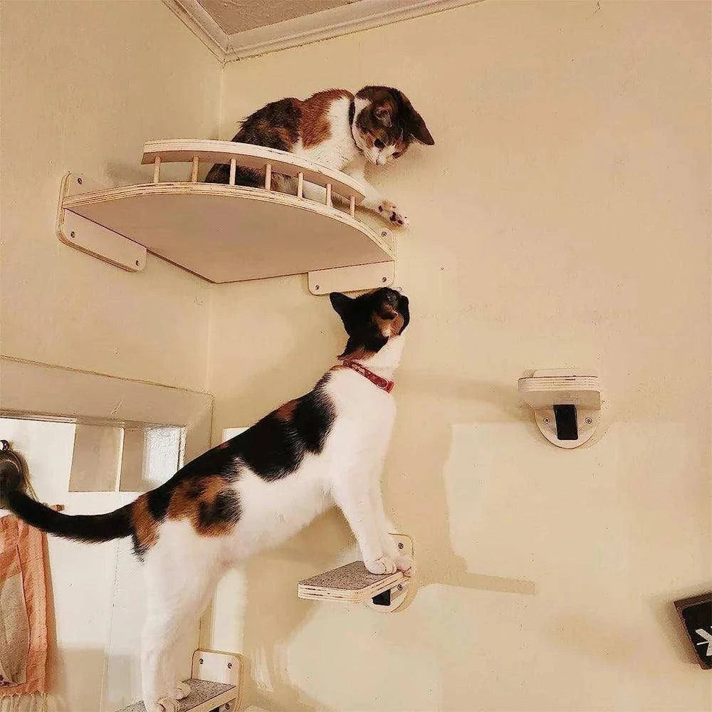 Wall-Mounted Cat Climbing ShelfDescription:
Elevate your cat’s playtime with this four-step wall-mounted stairway. Perfect for climbing, scratching, and resting, it transforms any wall into a verRegal Pet PalaceRegal Pet PalaceWall-Mounted Cat