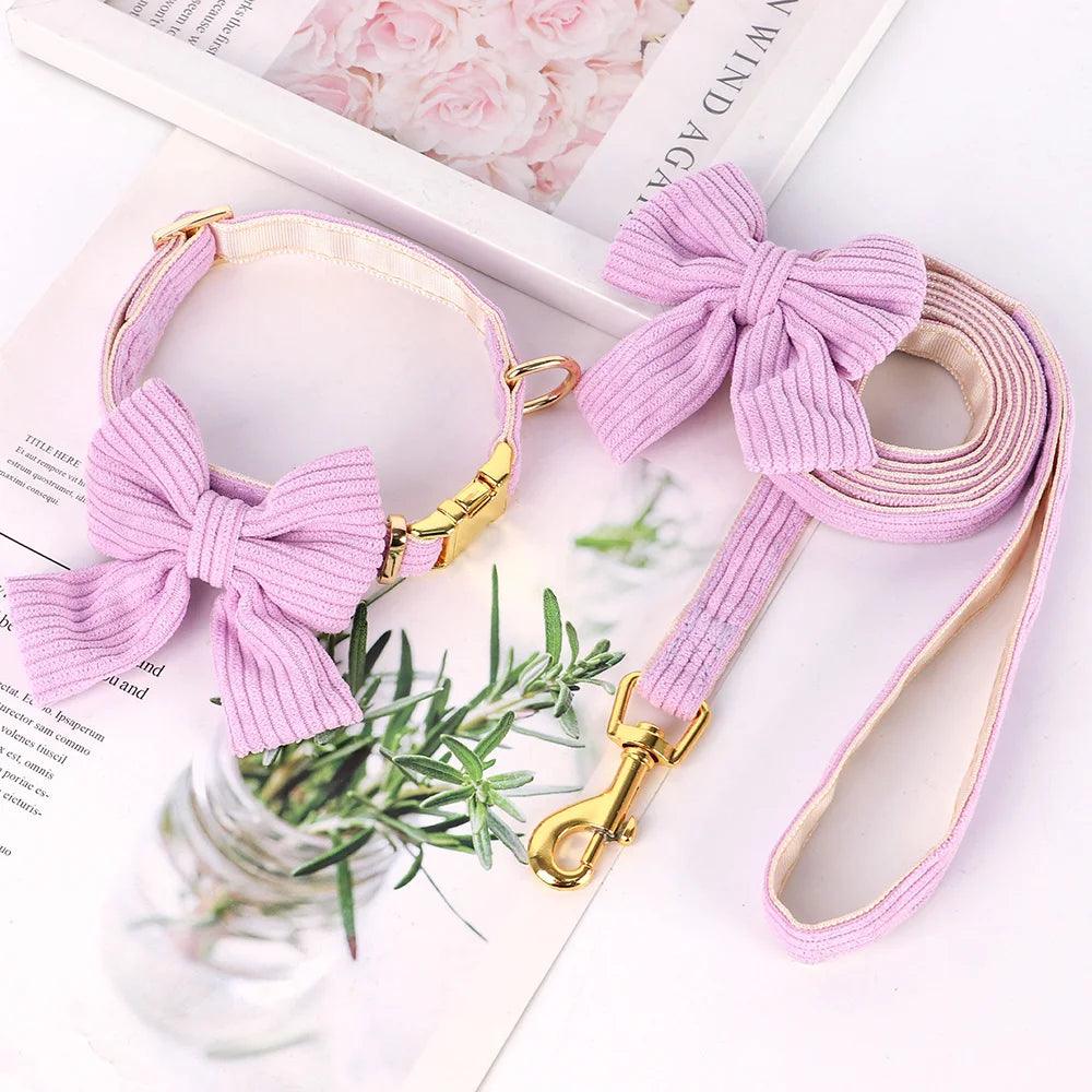 Pink Velvet Dog Collar Set