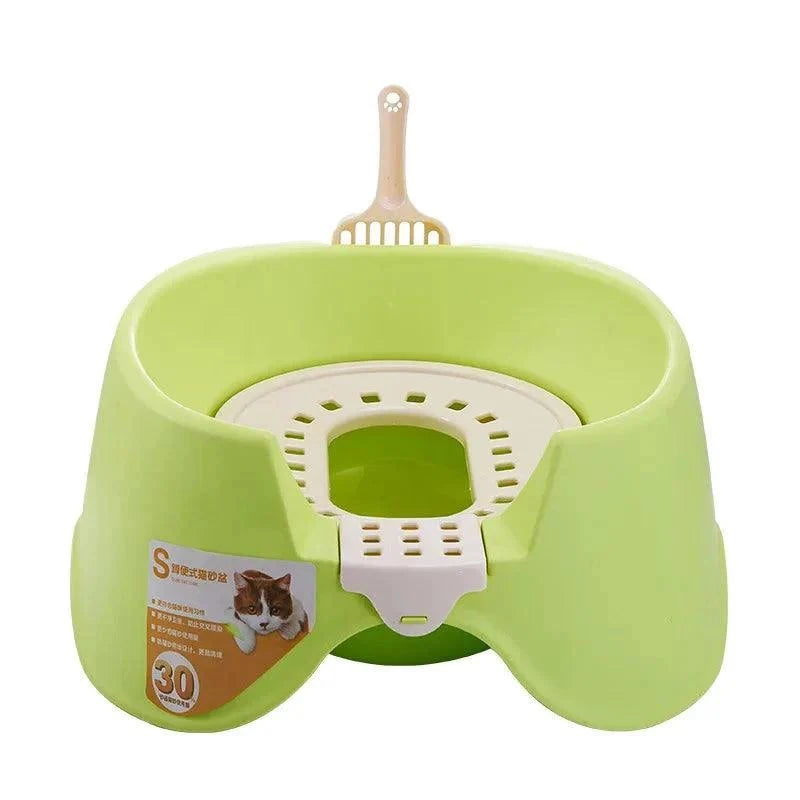 Squatting Cat Litter BoxDescription:
Make your cat’s bathroom experience more comfortable with this semi-enclosed, double-deck litter box. Easy to clean and designed for hygiene, it keeps Regal Pet PalaceRegal Pet PalaceSquatting Cat