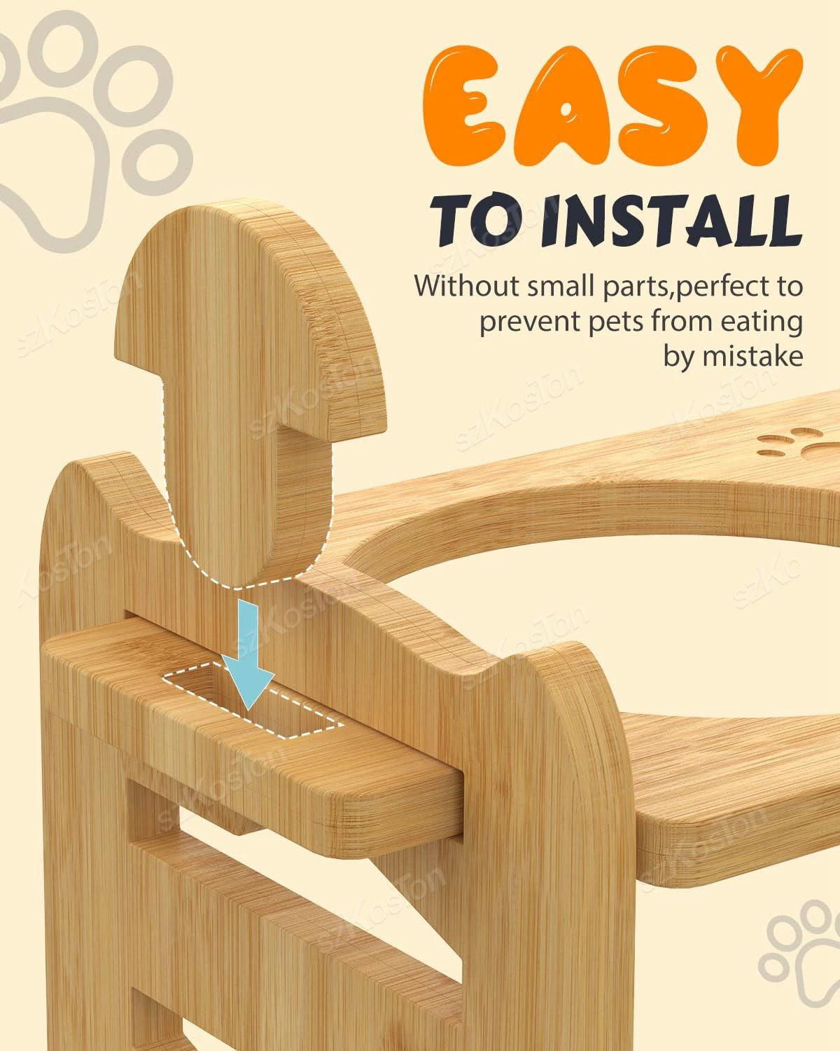 Adjustable Bamboo Dog Feeder