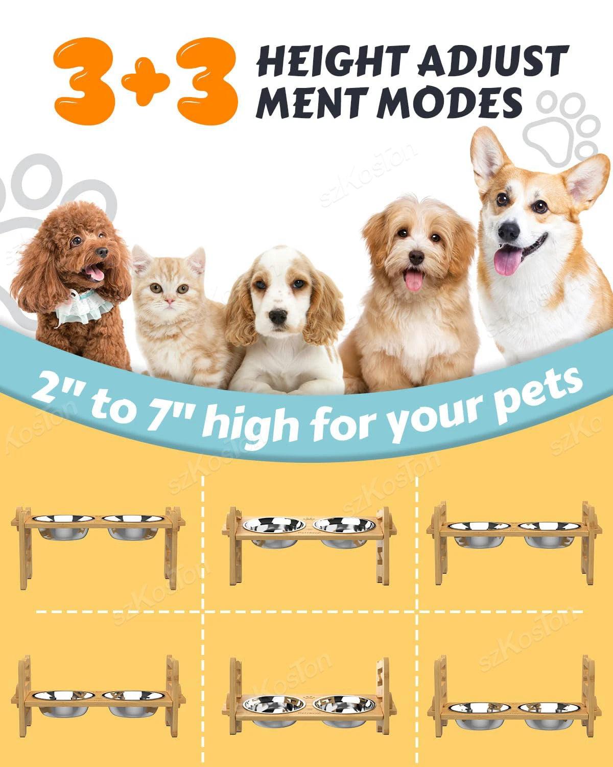 Adjustable Bamboo Dog Feeder
