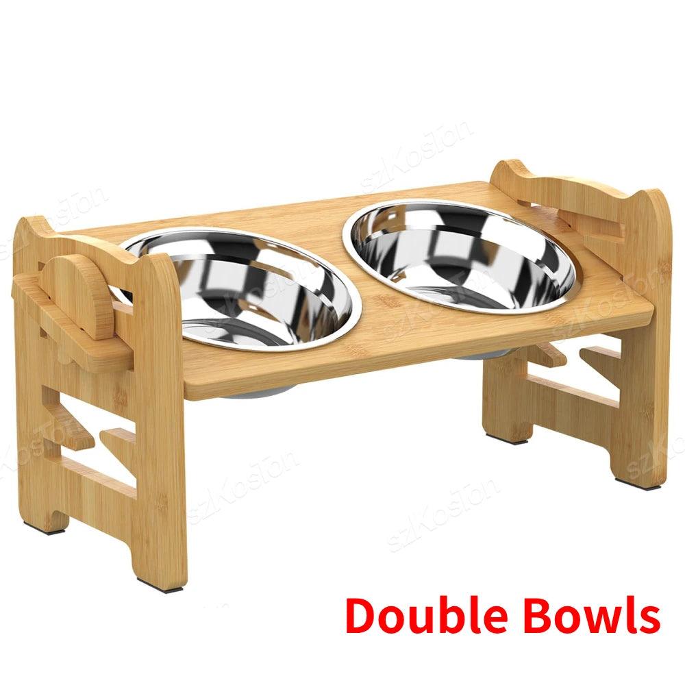 Adjustable Bamboo Dog Feeder