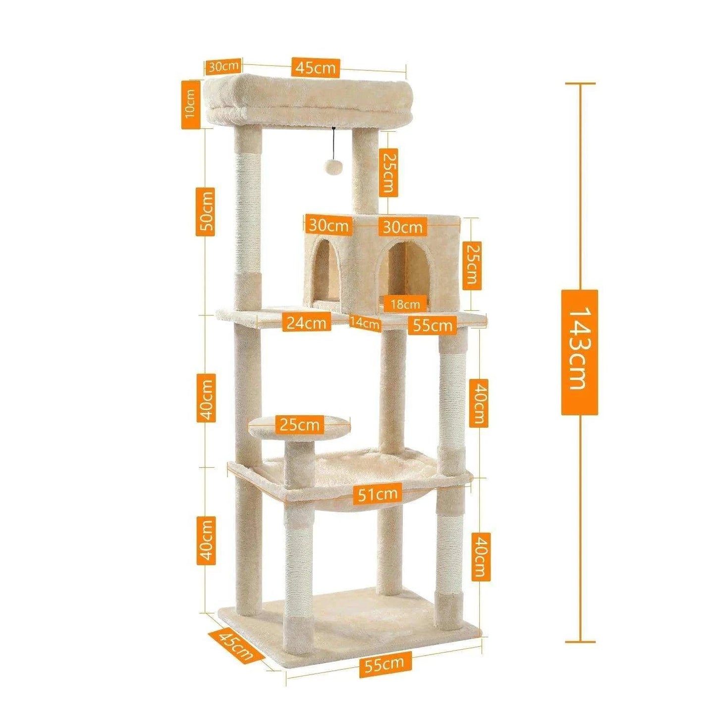 5-Level Cat Tree TowerDescription:
Give your cat the ultimate playground! This spacious cat tree features cozy condos, a hammock, sisal-covered scratching posts, and a top perch for endleRegal Pet PalaceRegal Pet PalaceCat Tree Tower