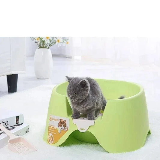 Squatting Cat Litter BoxDescription:

Make your cat’s bathroom experience more comfortable with this semi-enclosed, double-deck litter box. Easy to clean and designed for hygiene, it keeps Regal Pet PalaceRegal Pet PalaceSquatting Cat