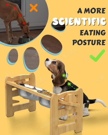 Adjustable Bamboo Dog Feeder