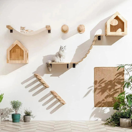 Wall-Mounted Cat Climbing ShelfDescription:

Elevate your cat’s playtime with this four-step wall-mounted stairway. Perfect for climbing, scratching, and resting, it transforms any wall into a verRegal Pet PalaceRegal Pet PalaceWall-Mounted Cat