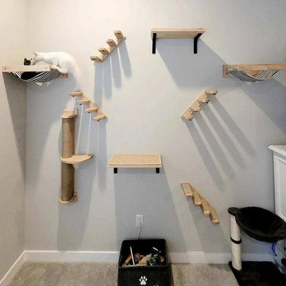 Wall-Mounted Cat Climbing TreeDescription:

Transform your home into a feline paradise with this cat tree. Featuring climbing shelves, a hammock, and a cozy house, your kitten will love their newRegal Pet PalaceRegal Pet PalaceWall-Mounted Cat