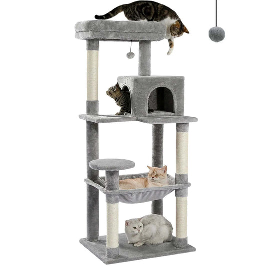 5-Level Cat Tree TowerDescription:
Give your cat the ultimate playground! This spacious cat tree features cozy condos, a hammock, sisal-covered scratching posts, and a top perch for endleRegal Pet PalaceRegal Pet PalaceCat Tree Tower