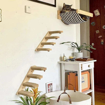 Wall-Mounted Cat Climbing ShelfDescription:

Elevate your cat’s playtime with this four-step wall-mounted stairway. Perfect for climbing, scratching, and resting, it transforms any wall into a verRegal Pet PalaceRegal Pet PalaceWall-Mounted Cat
