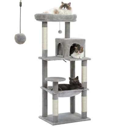 5-Level Cat Tree TowerDescription:
Give your cat the ultimate playground! This spacious cat tree features cozy condos, a hammock, sisal-covered scratching posts, and a top perch for endleRegal Pet PalaceRegal Pet PalaceCat Tree Tower