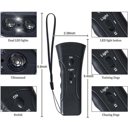 Ultrasonic Dog Repeller DeviceDescription:

 Stay safe from aggressive animals! This ultrasonic dog chaser uses sound and an LED flashlight to deter threats, making walks, jogs, and outdoor advenRegal Pet PalaceRegal Pet PalaceUltrasonic Dog Repeller