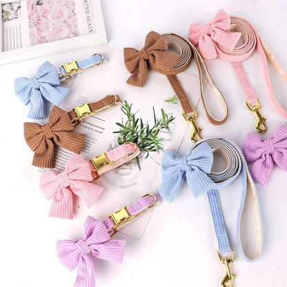 Pink Velvet Dog Collar Set