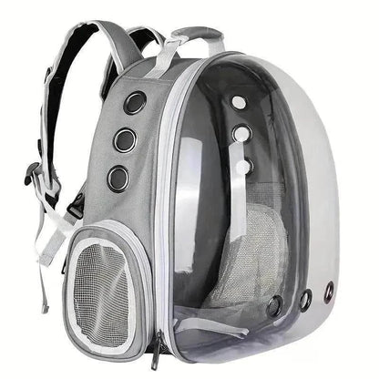 Transparent Cat Travel BackpackDescription:

Turn every outing into an adventure! This breathable, lightweight backpack gives your cat a panoramic view while keeping them safe and comfortable on tRegal Pet PalaceRegal Pet PalaceCat Travel Backpack