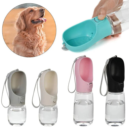 Portable dog water bottle in various colors, perfect for outdoor adventures and walks.