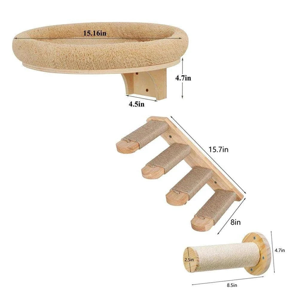 Wall-Mounted Cat Climbing LadderDescription:

Give your cat the ultimate climbing adventure with this stylish wall-mounted ladder and hammock combo. Perfect for active cats who love to explore and Regal Pet PalaceRegal Pet PalaceWall-Mounted Cat