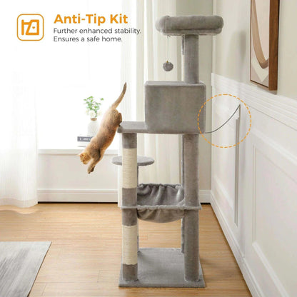5-Level Cat Tree TowerDescription:
Give your cat the ultimate playground! This spacious cat tree features cozy condos, a hammock, sisal-covered scratching posts, and a top perch for endleRegal Pet PalaceRegal Pet PalaceCat Tree Tower