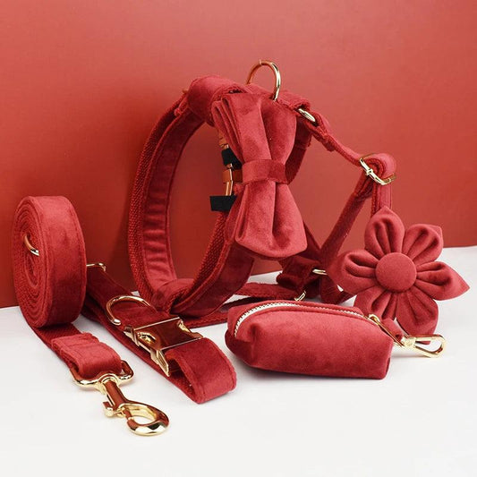 Cherry Red Velvet Dog Set