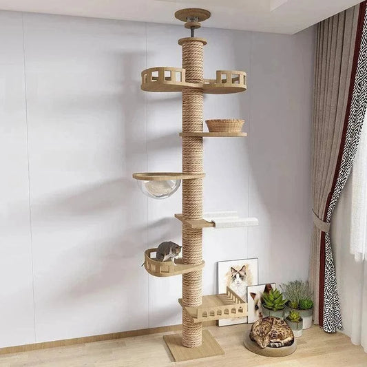 Adjustable Multi-Level Cat TowerDescription:

Give your cat the ultimate playground! This floor-to-ceiling cat tree offers endless climbing, cozy hammocks, and scratching posts—perfect for active aRegal Pet PalaceRegal Pet PalaceAdjustable Multi-Level
