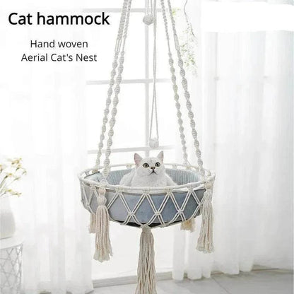 Cozy Cat Hammock SwingDescription:

Give your cat the ultimate lounging spot with this hand-woven hammock. Perfect for relaxation and play, this cozy swing will become your pet's favoriteRegal Pet PalaceRegal Pet PalaceCozy Cat Hammock
