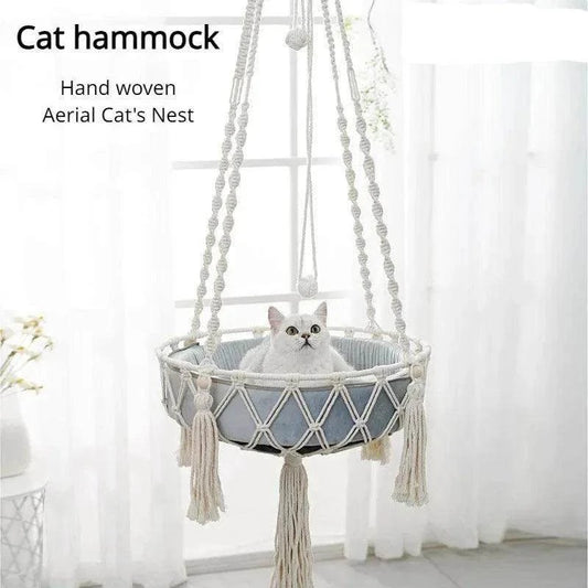 Cozy Cat Hammock SwingDescription:

Give your cat the ultimate lounging spot with this hand-woven hammock. Perfect for relaxation and play, this cozy swing will become your pet's favoriteRegal Pet PalaceRegal Pet PalaceCozy Cat Hammock